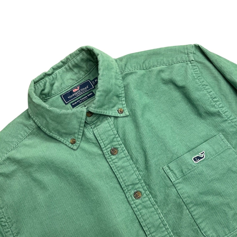 VINEYARD VINES MENS MEDIUM CORDUROY CASUAL SHIRT GREEN 100% COTTON WHALE LOGO